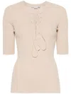 Stella Mccartney Lace-up Ribbed Top In Sand