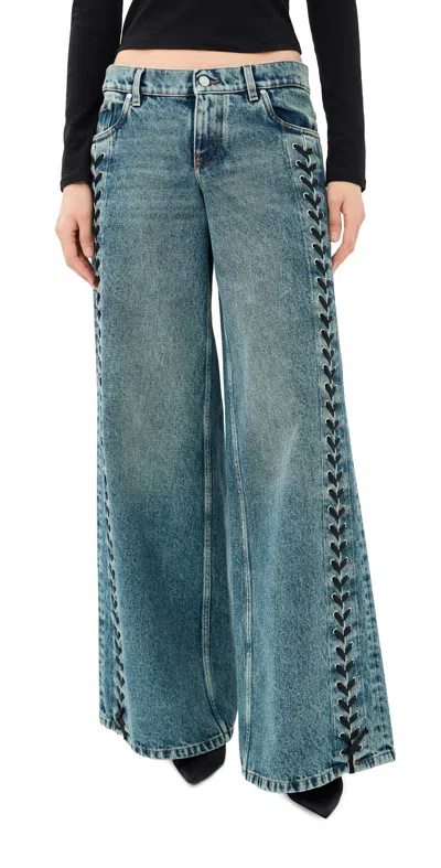 Stella Mccartney Laced Denim Wide Leg Jeans Mid Blue