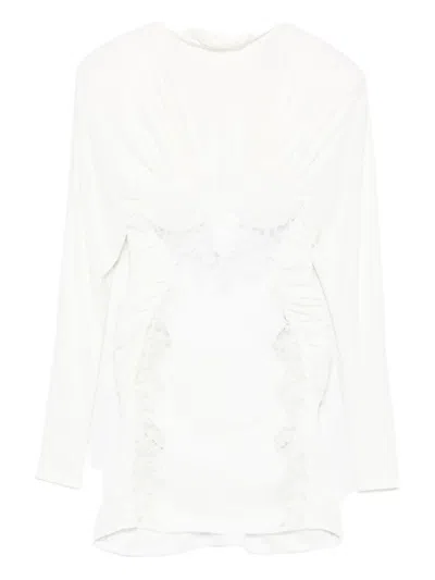 Stella Mccartney Lace-trimmed Gathered Stretch-crepe And Cady Mini Dress In White