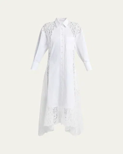 Stella Mccartney Lace-paneled Poplin Midi Shirtdress In White