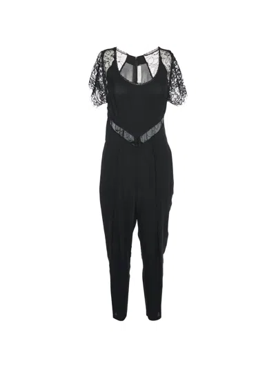 Pre-owned Stella Mccartney Lace-trim Georgette Jumpsuit In Black