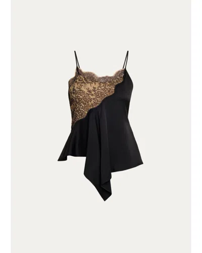 Stella Mccartney Lace-trim Satin Peplum Cami Top In Blue