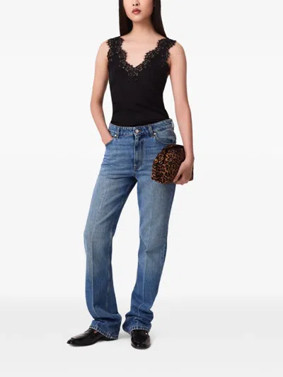 Stella Mccartney Oberteil Mit V-ausschnitt Und Spitzenborte In Black