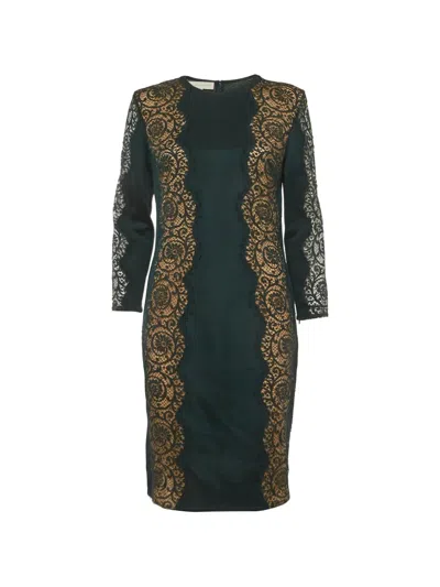 Pre-owned Stella Mccartney Lace-trim Zip-up Mini Dress In Green