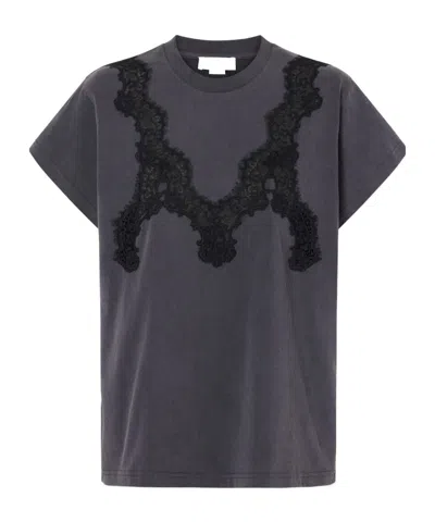 Stella Mccartney Lace-trimmed Cotton-jersey T-shirt In Black