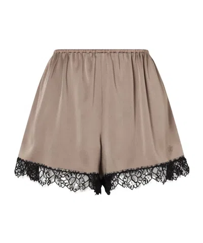 Stella Mccartney Lace-trimmed Embroidered Satin Shorts In Multi