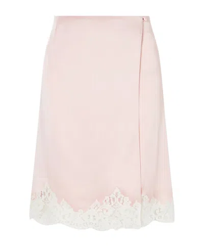 Stella Mccartney Lace-trimmed Satin Midi Skirt In Pink