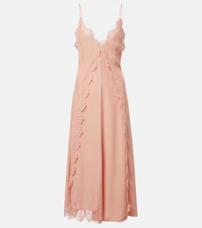 Stella Mccartney Lace-trimmed Silk Midi Dress In Pink