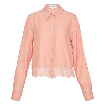 Stella Mccartney Womens Soft Rose Lace Long-sleeve Silk Shirt In Pink