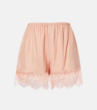 Stella Mccartney Lace-trimmed Silk Shorts In Pink