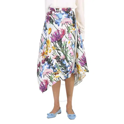 STELLA MCCARTNEY STELLA MCCARTNEY LADIES ASYMMETRIC FLORAL PRINT MIDI SKIRT