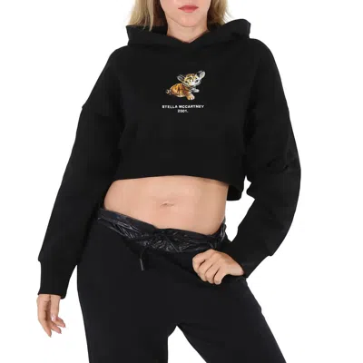 Stella Mccartney Ladies Black Tiger-print Cropped Hoodie