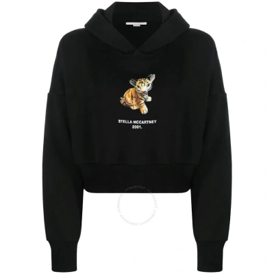 Stella Mccartney Ladies Black Tiger-print Cropped Hoodie