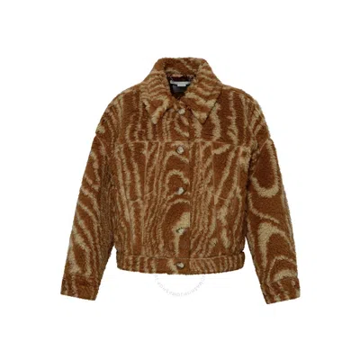 STELLA MCCARTNEY STELLA MCCARTNEY LADIES BROWN WOODGRAIN-PRINT SHEARLING JACKET