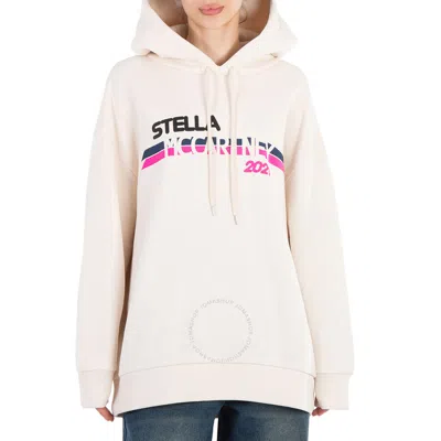 Stella Mccartney Ladies Cream Moto Logo-print Hoodie In Beige