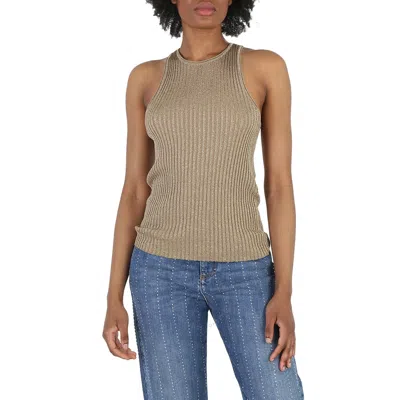 Stella Mccartney Ladies Gold Sparkle Ribbed-knit Racer Tank Top In Neutral