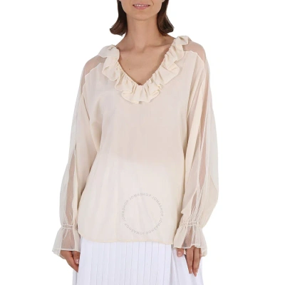 Stella Mccartney Ladies Knit Tops Tops White Ruffle Top Cut Shld