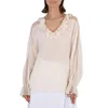 Stella Mccartney Ladies Knit Tops Tops White Ruffle Top Cut Shld In Neutral