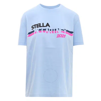 Stella Mccartney Ladies Light Blue Moto Logo Print T-shirt