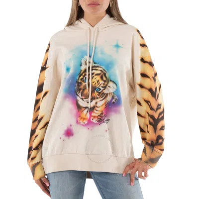 Stella Mccartney Ladies Magnolia Tiger Print Cotton Hoodie In Metallic