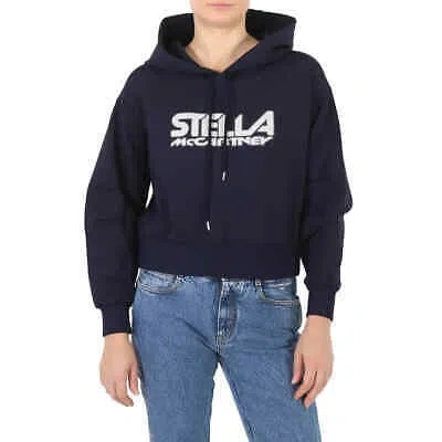 Pre-owned Stella Mccartney Ladies Navy Scuba Logo Print Hoodie, Brand Size 38 (us Size 4) In Blue