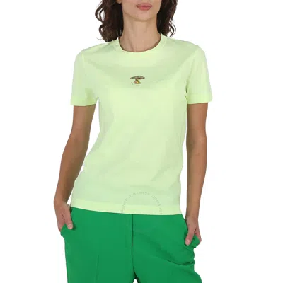 Stella Mccartney Ladies Washed Neon Yellow Mushroom Embroidery T-shirt