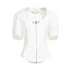 Stella Mccartney Ladies White Puff-sleeved Crewneck Blouse In White