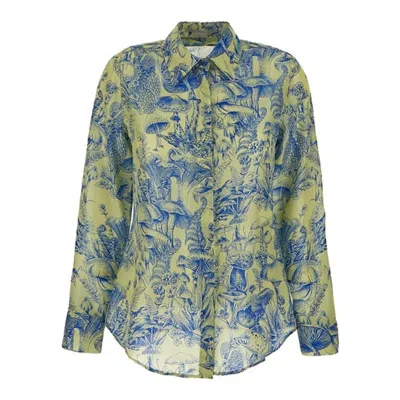 Stella Mccartney Ladies Yellow Washed Silk Fungi Forest Print Top