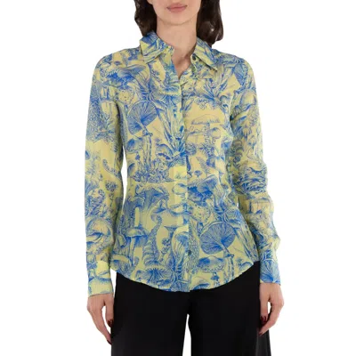 STELLA MCCARTNEY LADIES YELLOW WASHED SILK FUNGI FOREST PRINT TOP, BRAND SIZE 34 (US SIZE 0)
