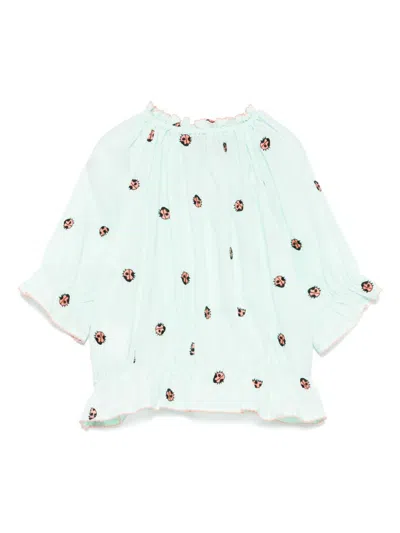 Stella Mccartney Kids' Lady Bug-embroidered Blouse In Green