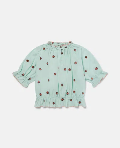 Stella Mccartney Ladybird Short Sleeve Pleated Trim Top In Green