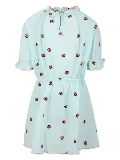 Stella Mccartney Kids' Ladybug Embroidery Dress In Green