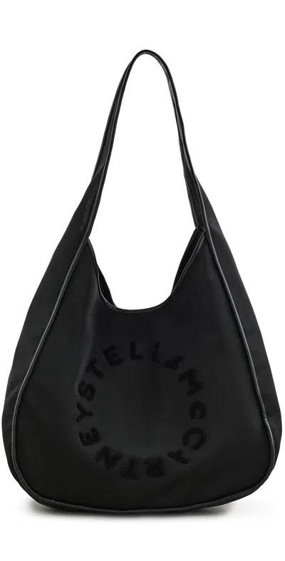 Stella Mccartney Large Mesh Logo Hobo Bag Black