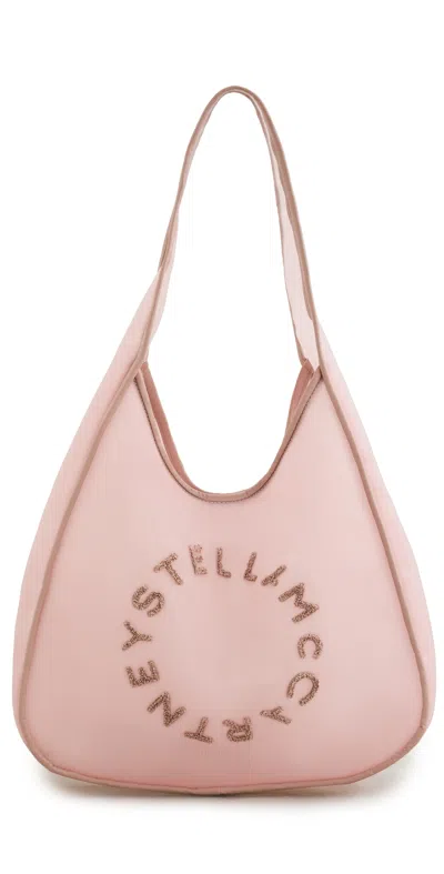 Stella Mccartney Large Mesh Logo Hobo Bag Blush In Pink