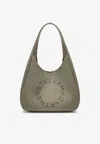Stella Mccartney Large Perforated Logo Faux Suede Hobo Bag In Green