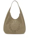 Stella Mccartney Large Studded Logo Suede Hobo Bag In Green