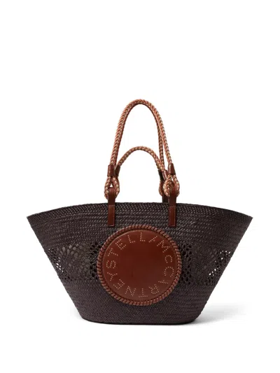 Stella Mccartney Logo Large Raffia Basket Bag In Brown