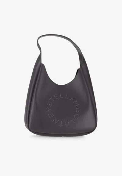 Stella Mccartney Large Studded Logo Shoulder Bag In Gray