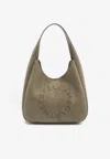 Stella Mccartney Large Studded Logo Suede Hobo Bag