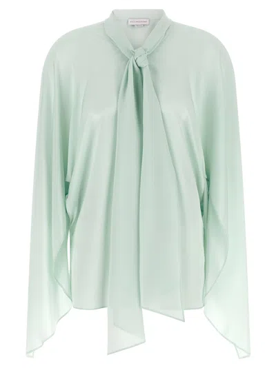Stella Mccartney Lavallière Collar Silk Shirt In Mint