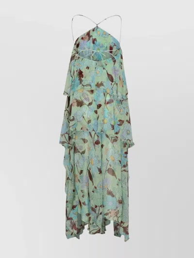 Stella Mccartney Layered Floral Print Silk Dress In Green