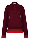 Stella Mccartney Layered Wool Long-sleeved Polo T-shirt In Burgundy