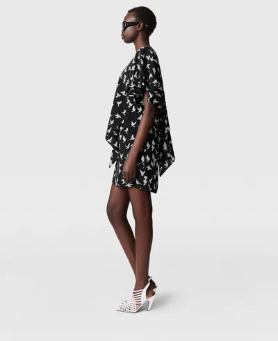 Stella Mccartney Layered Short Sleeve Dove Print Mini Dress In Black/white
