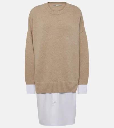 Stella Mccartney Wool Knit Crewneck Sweater In White/beige