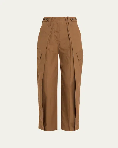 Stella Mccartney Layered Washed Cotton Straight-leg Cargo Pants In Brown