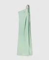 Stella Mccartney Lead-free Crystal Chain Link Asymmetric Draped Maxi Dress In Green