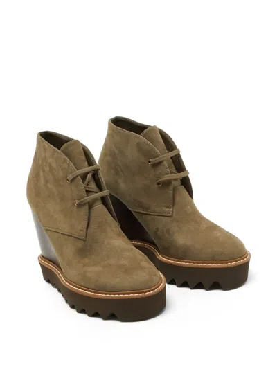 Pre-owned Stella Mccartney Leana Wedge Boots In Green
