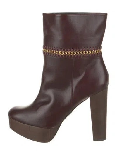 Pre-owned Stella Mccartney Leather Chain-link Accents Boots In Burgundy