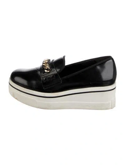 Pre-owned Stella Mccartney Leather Chain-link Accents Loafers In Black