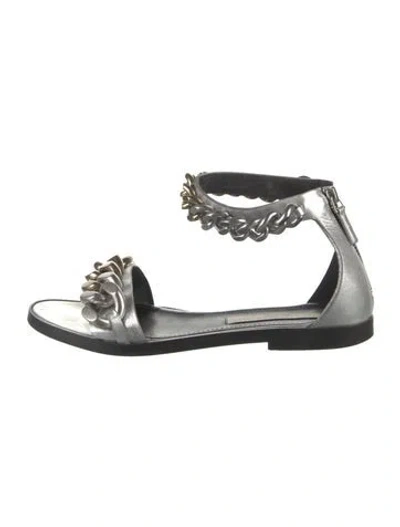 Pre-owned Stella Mccartney Leather Chain-link Accents Sandals In Metallic/silver